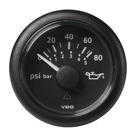 VDO MARINE 2-1/16" Oil Pressure Gauge 80 PSI/5 Bar-8-32V-Black Dial-Round Bezel A2C59514128